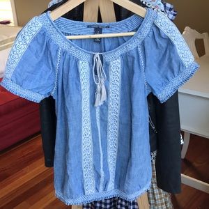 Denim embroidery top, S